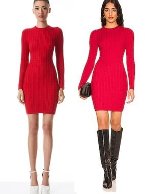 Alice + Olivia Yuna Cable Knit Mini Dress Bright Poppy Long Sleeve